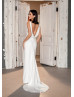Ivory Satin Slit Backless Draped Wedding Dress Ivory Satin Slit Backless Draped Wedding Dress